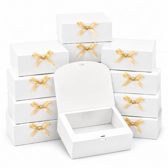 12 Pcs Gift Boxes with Lids and Ribbons, 10.63 x 7.87 x 3.15 Inch Large Gift Boxes Bulk, Reusable Packaging Boxes for Weddings, Birthdays and Holiday Celebrations