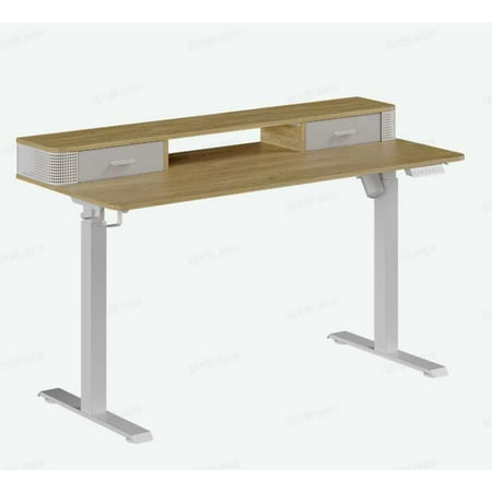 VASAGLE Electric Standing Desk with Drawers Sit Stand Desk with Built-in Power Strip, Adjustable Height, 23.6 x 55.1 Inches, 2 Hooks, Memory Function, for Home Office, Straw Yellow