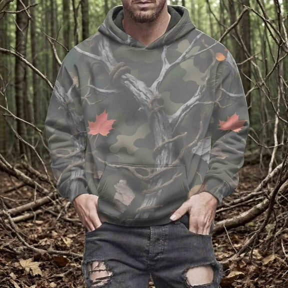 Craaazy Camo Hoodies for Women Men, Maple Leaf Print Oversized Hooded Sweatshirt Long Sleeve Fleece Pullover With Pocket Gifts