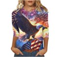 thumbnail image 2 of Womens 4th of July Shirts Memorial Day Blouse for Women Fourth of July T Shirt Womens American Flag Tops Patriotic Tee Printed Round Neck Three Quarter Sleeve 3/4 Sleeve T-Shirt Loose Top, 2 of 5