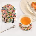 thumbnail image 3 of Yayeee 6 PCS Drink Coasters with Holder Set Woven Absorbent Round Tabletop Hot Pad, Pink Colorful Circles, 3 of 7