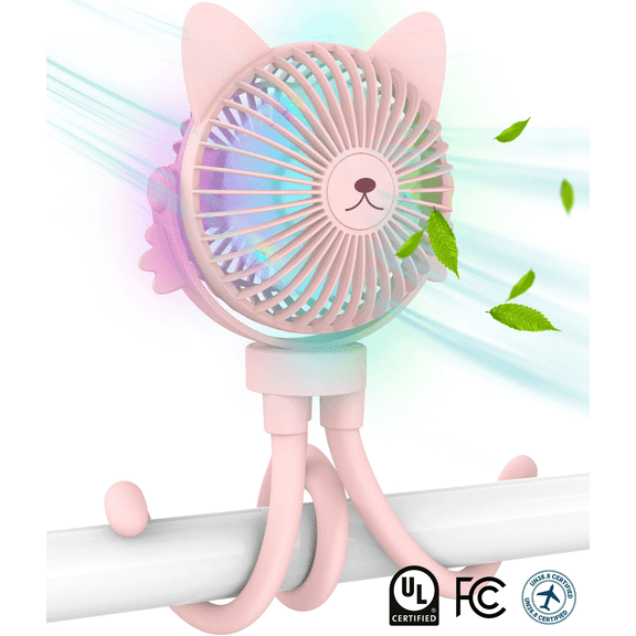 FANimal Portable Small Stroller Fan for Baby-Mini Handheld Personal Fan-Rechargeable Clip on USB Fan-Stroller Accessories-Night Light for Kids (Pink)