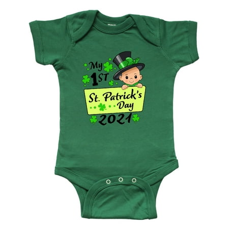 

Inktastic My First St. Patrick s Day- Baby in Top Hat with Bow Gift Baby Boy or Baby Girl Bodysuit
