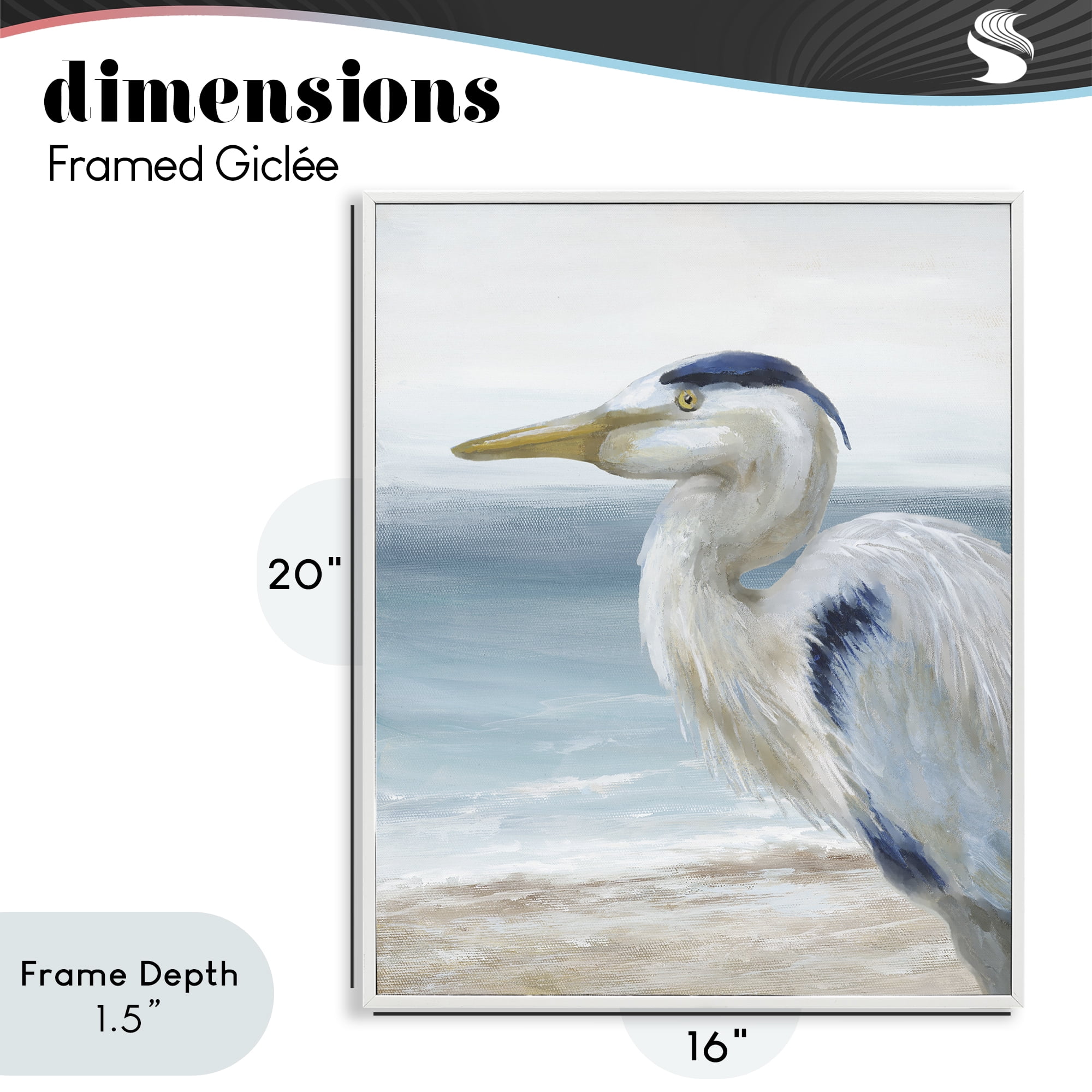 Stupell Industries Left Gazing Heron White Framed Giclee Art, design by Nan