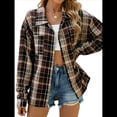 thumbnail image 3 of Camisas de Franela con Botones para Mujer, Camisas A Cuadros de Larga, Blusa Informal de Negocios. Marrón Oscuro L, 3 of 10