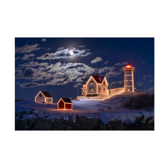 Trademark Fine Art Michael Blanchette Photography Moon over Nubble Canvas Wall Art - 12x19