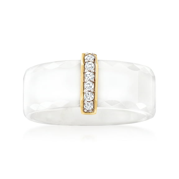 Ross-Simons White Ceramic and .10 ct. t.w. Diamond Ring With 14kt Yellow Gold, Women's, Adult