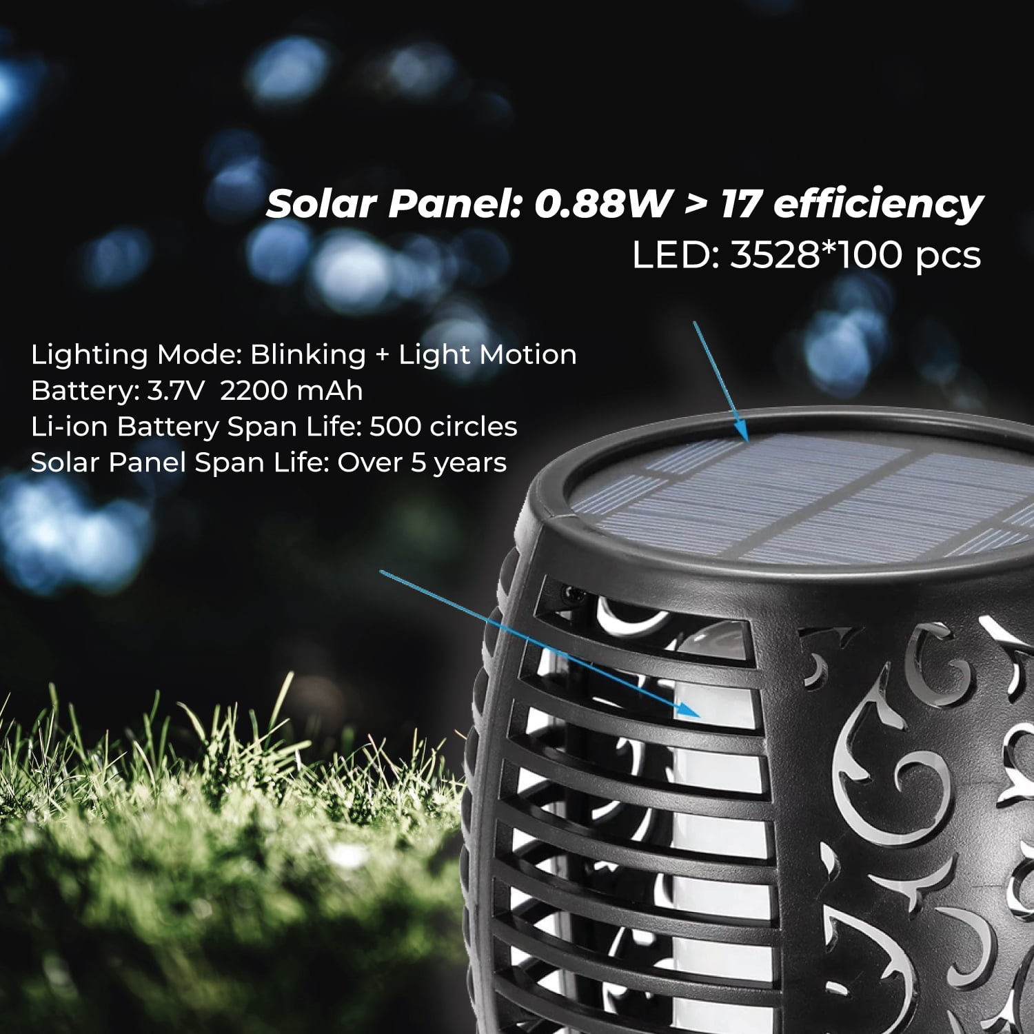 XODO Waterproof Solar Lights with Flickering Flame Design, Outdoor Lights for Yard and Patio, 4 Pack