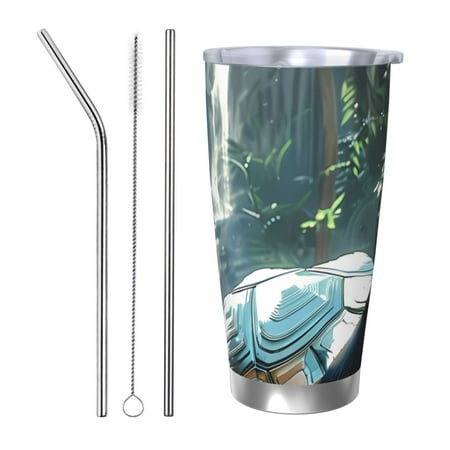

Qekee Turtle In Jungle Waterfall Print 20OZ Car Cup Stainless Steel Vacuum Insulated Tumbler Tumbler Cup With Lid And Straw Travel Coffee Mug-Straw Three-piece Set