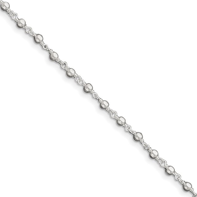 Bracelet Cheville 925 en Argent Sterling Perlé 9 Pouces