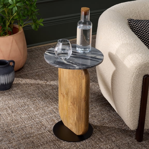Safavieh Kokhy Modern Metal Round End Table, Natural / Black