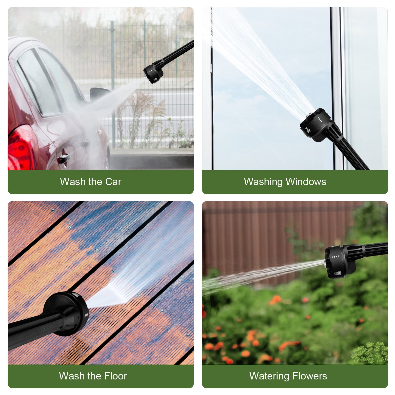 Power Pressure Washer, 1.2GPM Cordless Portable Washer with 2PCS 3000 mAh Battery, 6-in-1 Nozzle, Foam Pot, 16.4Ft Water Pipe for Cleaning & Watering