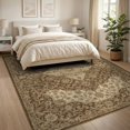 thumbnail image 3 of ODIKA 8'x10' Washable Area Rug Durable, Non-Slip Tan Throw with Vintage Floral Medallion Intricate Boho Ornamental Design Symmetrical for Living Room, Under Sectional, Family, 3 of 7