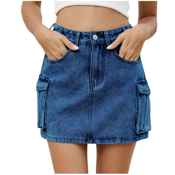 Women's Summer Skorts Skirts High Waisted Mini Denim Skirts Trendy A Line Solid Jean Skirt Casual Short Denim Skirt