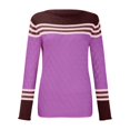 thumbnail image 3 of Purple Sweatshirt for Women's Casual Hook Temperament Top Europe and The United States Long Sleeve Knitted Striped Matching Color Crew Neck Sweater Pullover Top Women Fall Clothes, 3 of 4