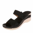 thumbnail image 2 of Willtoo Womens Dressy Summer Flat Sandals Arch Support Fashion Orthotic Comfy Slip On Vintage Flower Platform Strapless Wedge Black US-5.5（EU-36）, 2 of 4