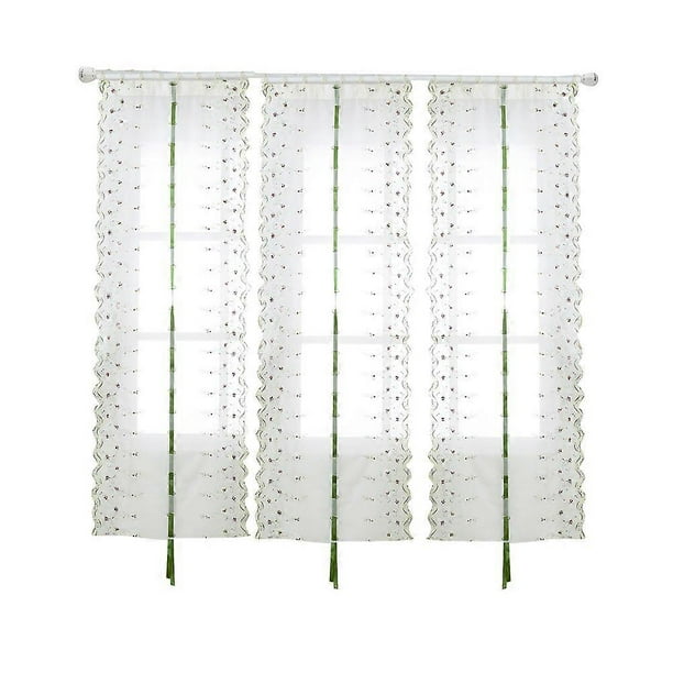 White Flower Embroidered Sheer Curtains for Window Shielding Made of Premium Polyester 80 x 100 CM