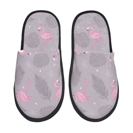 Balery Pink Flamingo Slient Indoor Furry Fleece Comfort House Shoes Soft Non-Slip Home Shoes Cotton slippers House Slippers-- Medium