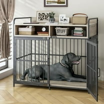 Large Furniture Dog Crate, Dog Kennel Indoor, Wood Dog Cage Table with Drawers Storage