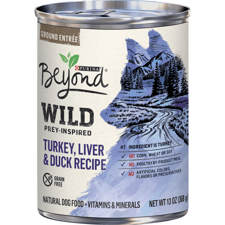 (12 Pack) Purina Beyond High Protein, Grain Free, Natural Pate Wet Dog Food, WILD Turkey, Liver & Duck Recipe, 13 oz. Cans