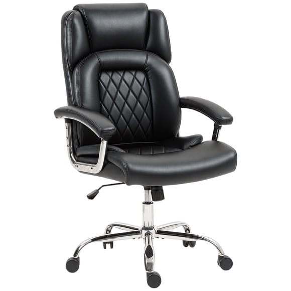 Big & Tall Office Chair - Black PU Leather Desk Chair with High Back, Spring Cushion & Adjustable Height - Ideal for Home Office & Executive Workspace (48"H)
