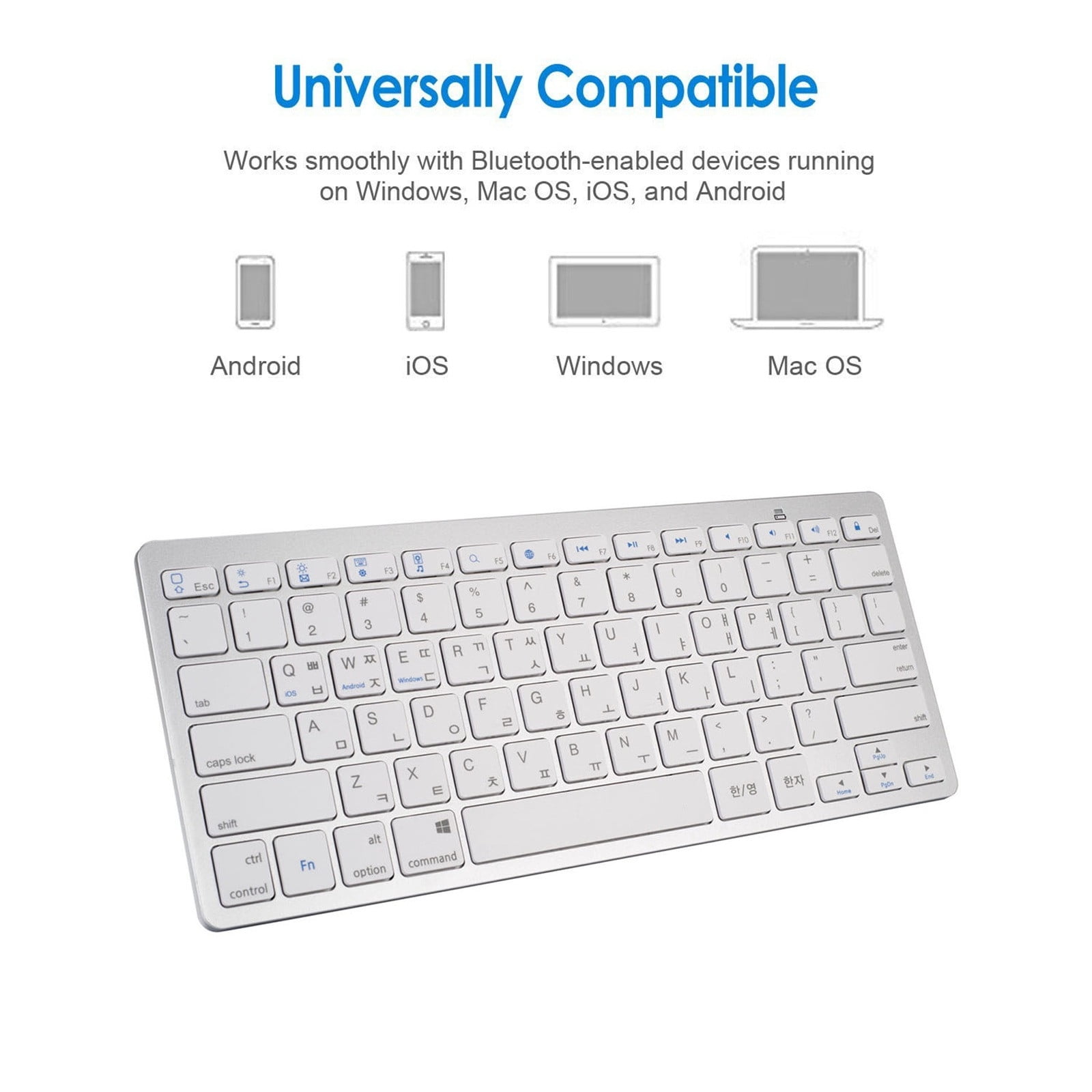 Wireless Bluetooth Keyboard, Slim Hebrew/Korean Layout, 9.7 inch