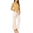 thumbnail image 2 of INSPIRE CHIC Women's Crochet Lace See Through Floral Ruffle Neck Blouse XS Yellow-1, 2 of 7