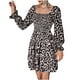thumbnail image 1 of Vestido hasta la rodilla elástico de manga larga con estampado de leopardo y cuello cuadrado informal para mujer a la moda Pompotops  hdfakjf6914, 1 of 8