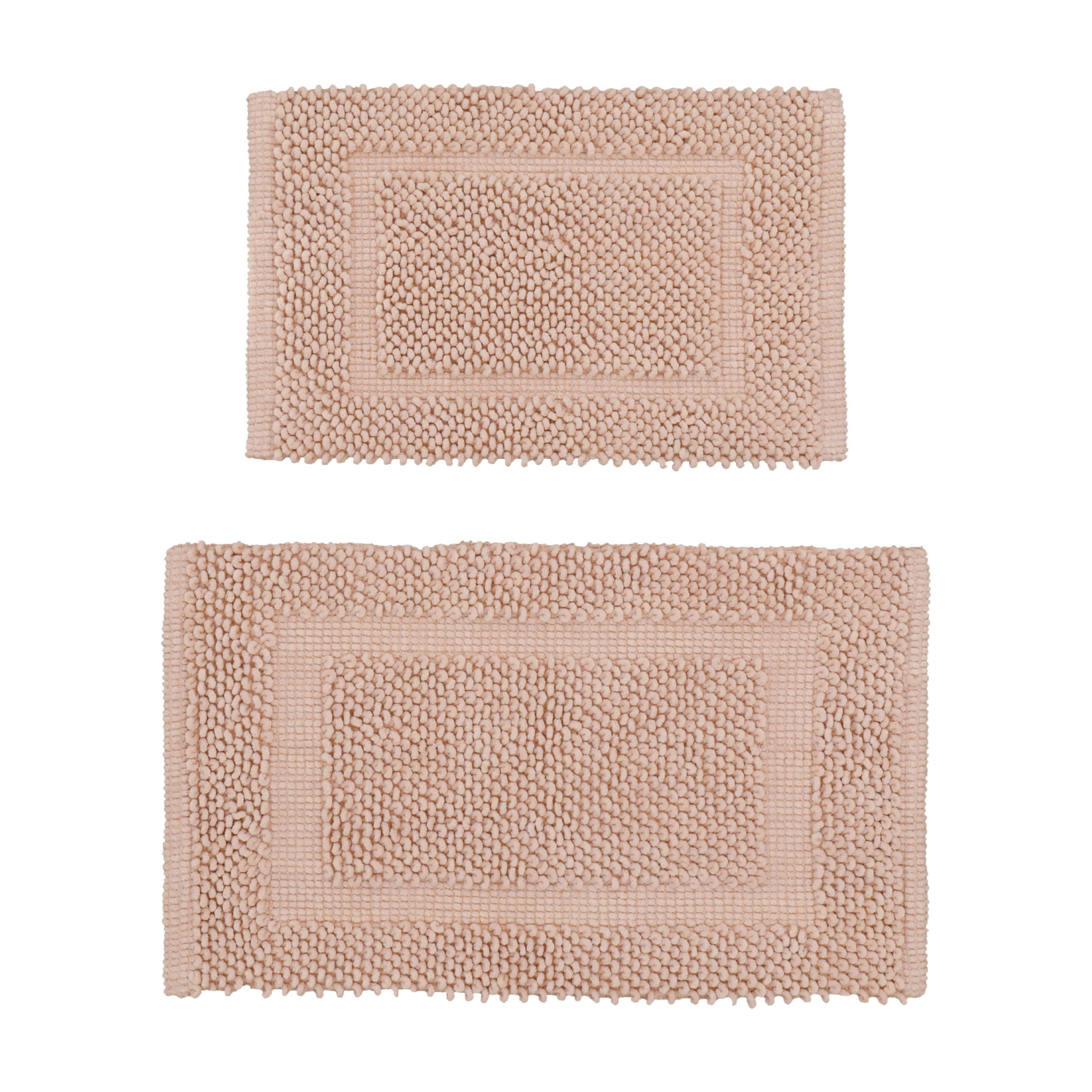 Jean Pierre New York Sophie Border 100% Cotton Non-Slip Bath Mat Set - Pink Dusty Rose - 17x24/20x32