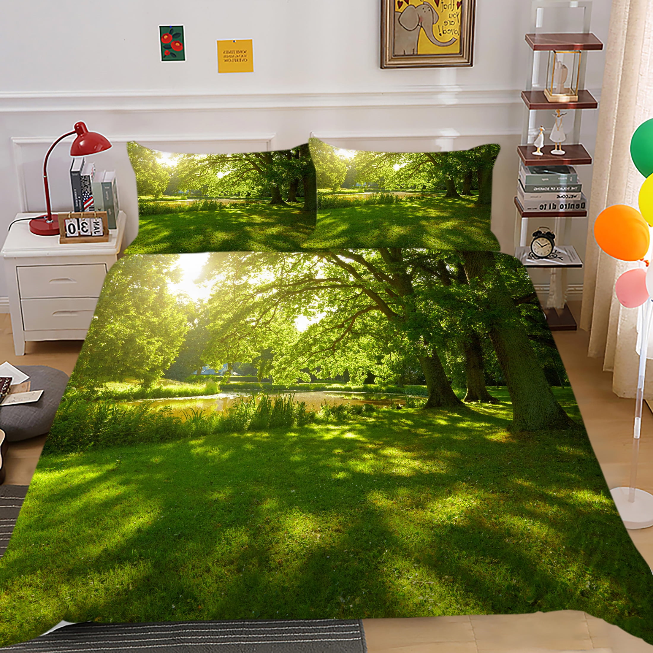 Bedding Cover Set with Pillowcase Tree and Grass Printed Duvet Cover