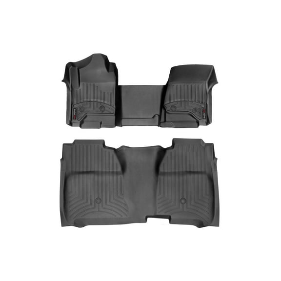 WeatherTech Custom Fit FloorLiners compatible with Sierra 2500HD/3500HD, Silverado 2500HD/3500HD, Silverado 1500, Sierra 1500 - 1st Row Over-The-Hump & 2nd Row, Black