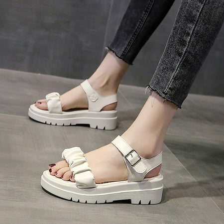 

PEASKJP Sandals for Women 2023 Women Summer Casual Open Toe Wedges Comfortable Beach Sandals Platform Sandals White 6.5