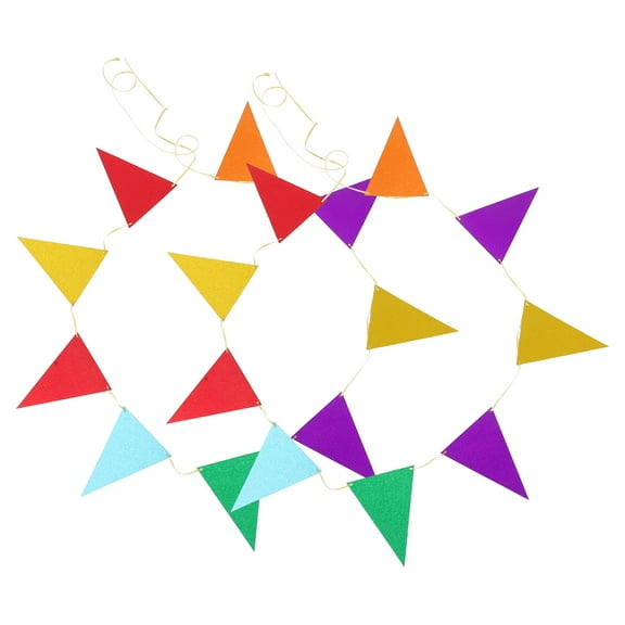 2 Sets Rainbow Triangle Banner Kids Party Banners Glitter Paper Carnival Bunting Pennants For Birthday Baby Shower Anniversary Nursery Classroom Decorations