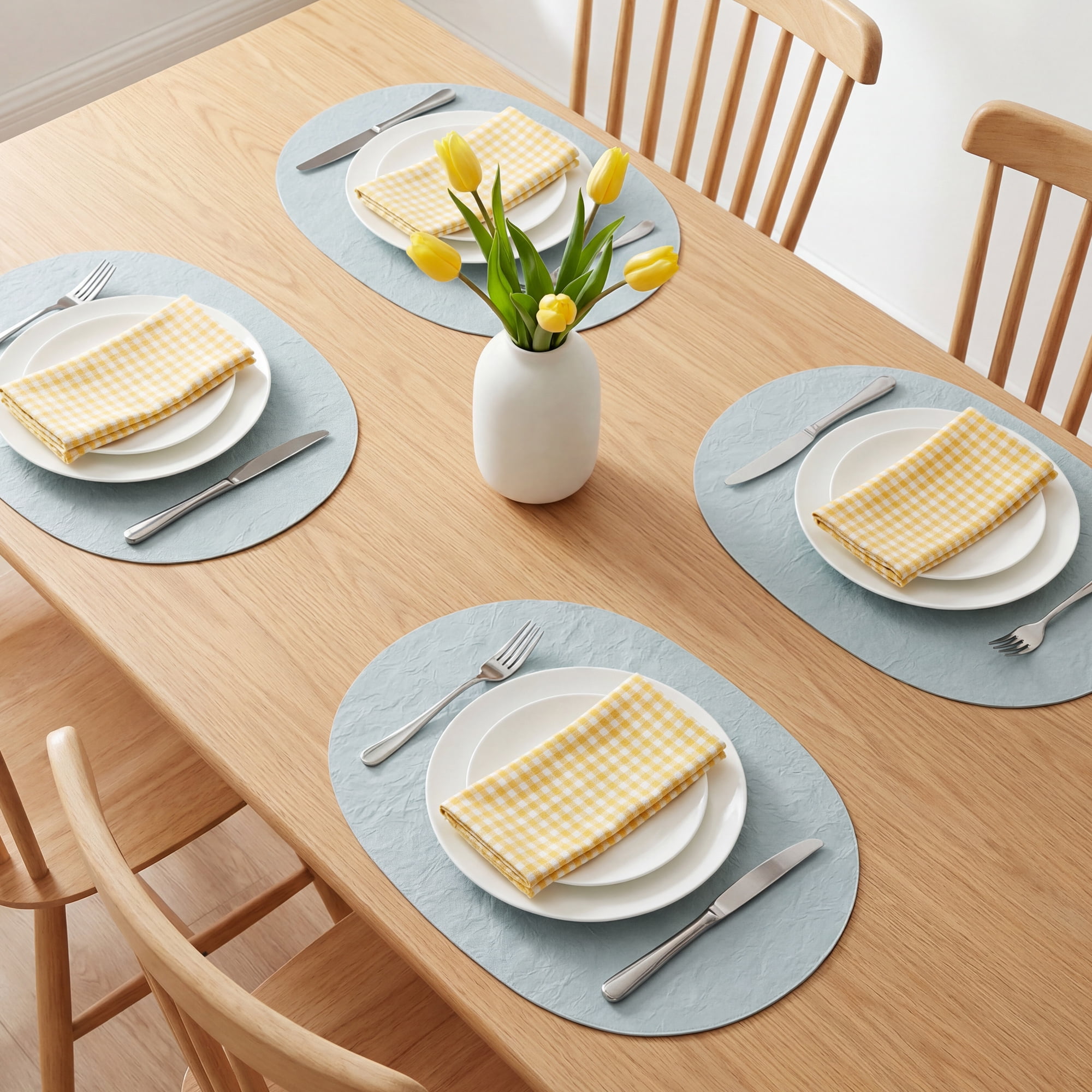 Unique Bargains 4pcs Faux Leather Placemats Light Blue 17.5"x12.8"