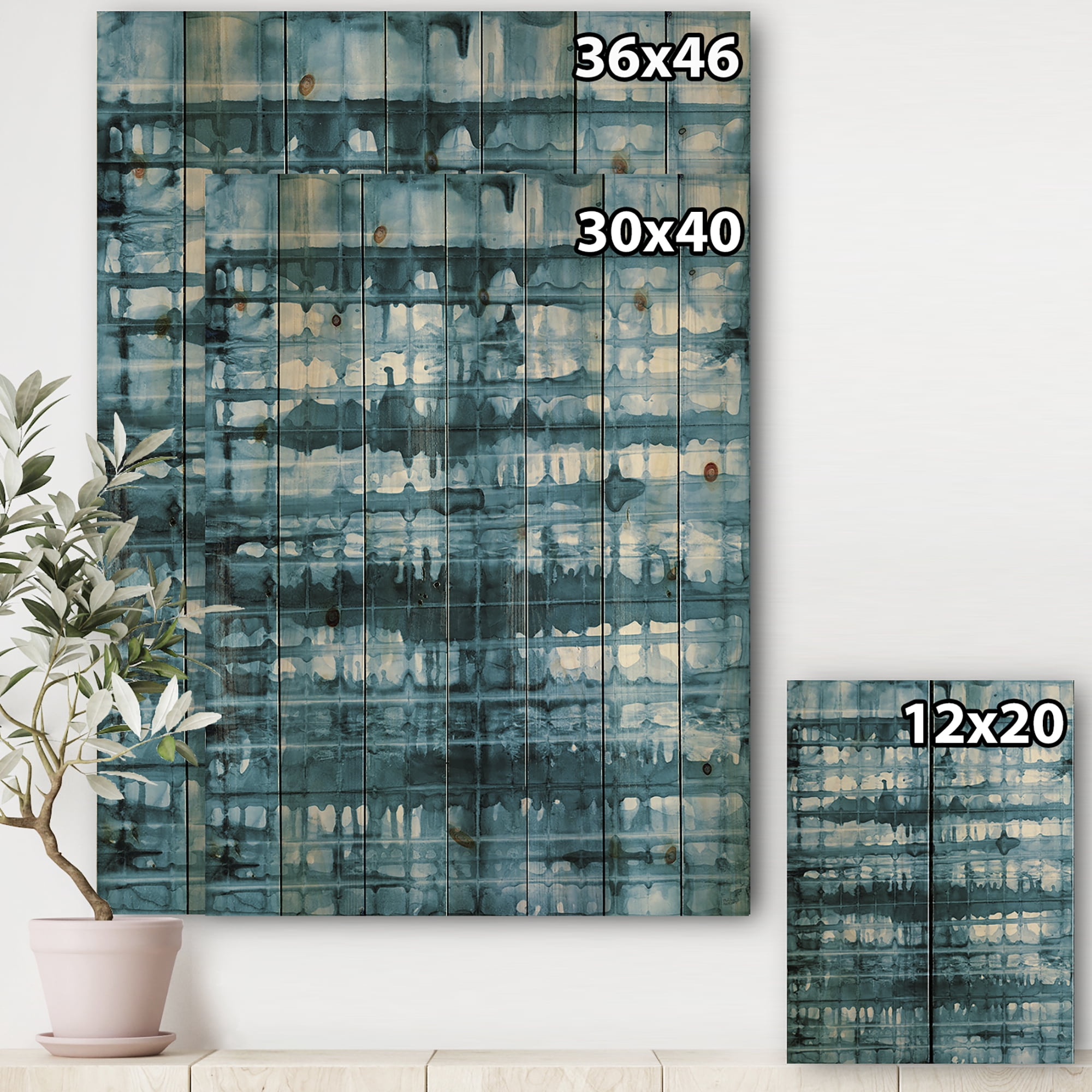 Designart 'Geometrical Watercolor Indigo V' Contemporary Print on Natural Pine Wood