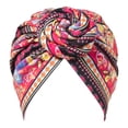 thumbnail image 2 of Eoperou Turban Cap Twisted Retro Print Stretchy Comfortable Super Soft Hide Hair Breathable Bohemia Pre-Tied Bonnet Women Beanie Hat for Daily Life, 2 of 8