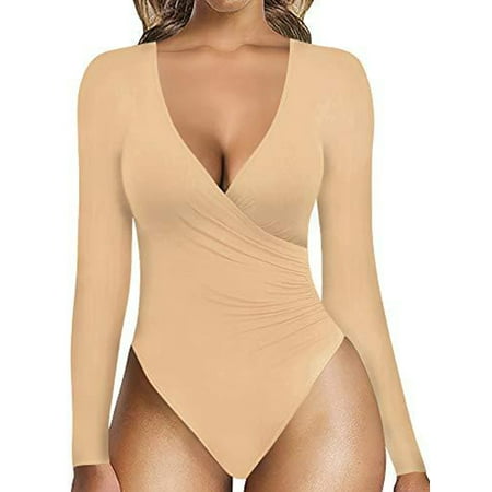 

Cindysus Women One Piece Floral Print Jumpsuit Ladies Tights Bodysuit Solid Color Home Onesies Sexy Romper Apricot S
