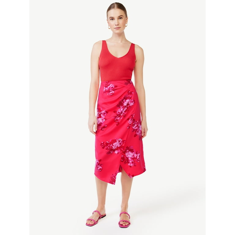 Scoop Women s Satin Faux Wrap Midi Skirt Walmart