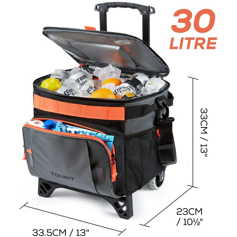 35L Collapsible Rolling Cooler, Portable Wheeled Soft Cooler, Leakproof