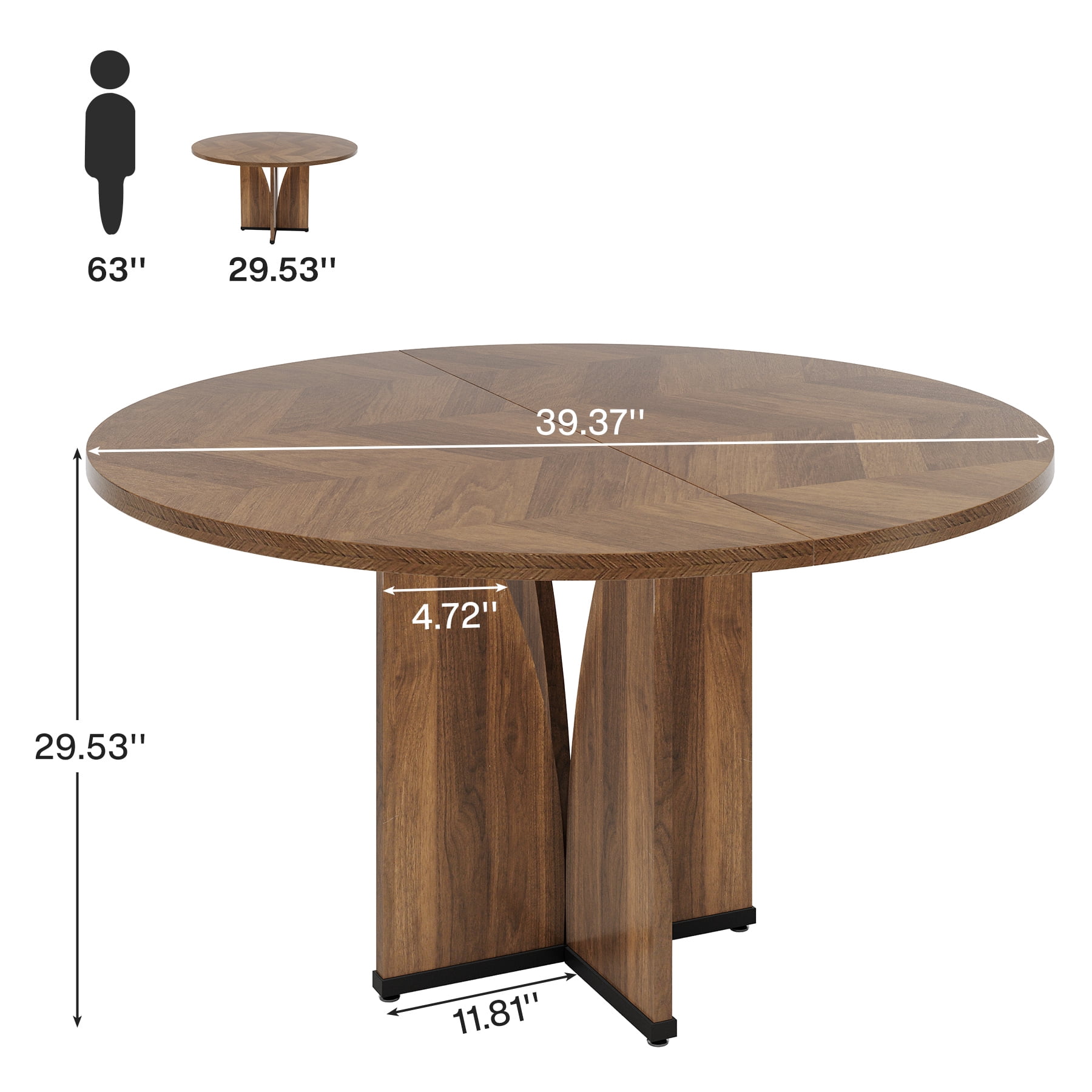 Fnova 39.37" Modern Round Dining Table for 4 with Wood Tabletop, Kitchen Table for Dining Room, Brown