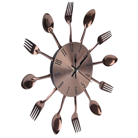 UsilkU 12.2” Cutlery Kitchen Utensil Wall Clock, Non-Ticking Stainless Steel Modern Clock for Restaurant Home Decor (12.2 inches / 31 cm)