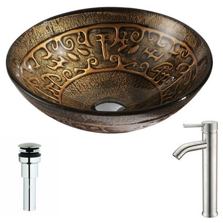 ANZZI Alto Glass Circular Vessel Bathroom Sink with Faucet