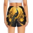 thumbnail image 2 of Lsque Elegant Gold Leaf Peacock Printed Women's Running Shorts with Liner Pockets,Elastic Quick Dry Workout Athletic Gym Yoga Shorts,Womens High Waist Shorts-XX-Large, 2 of 9