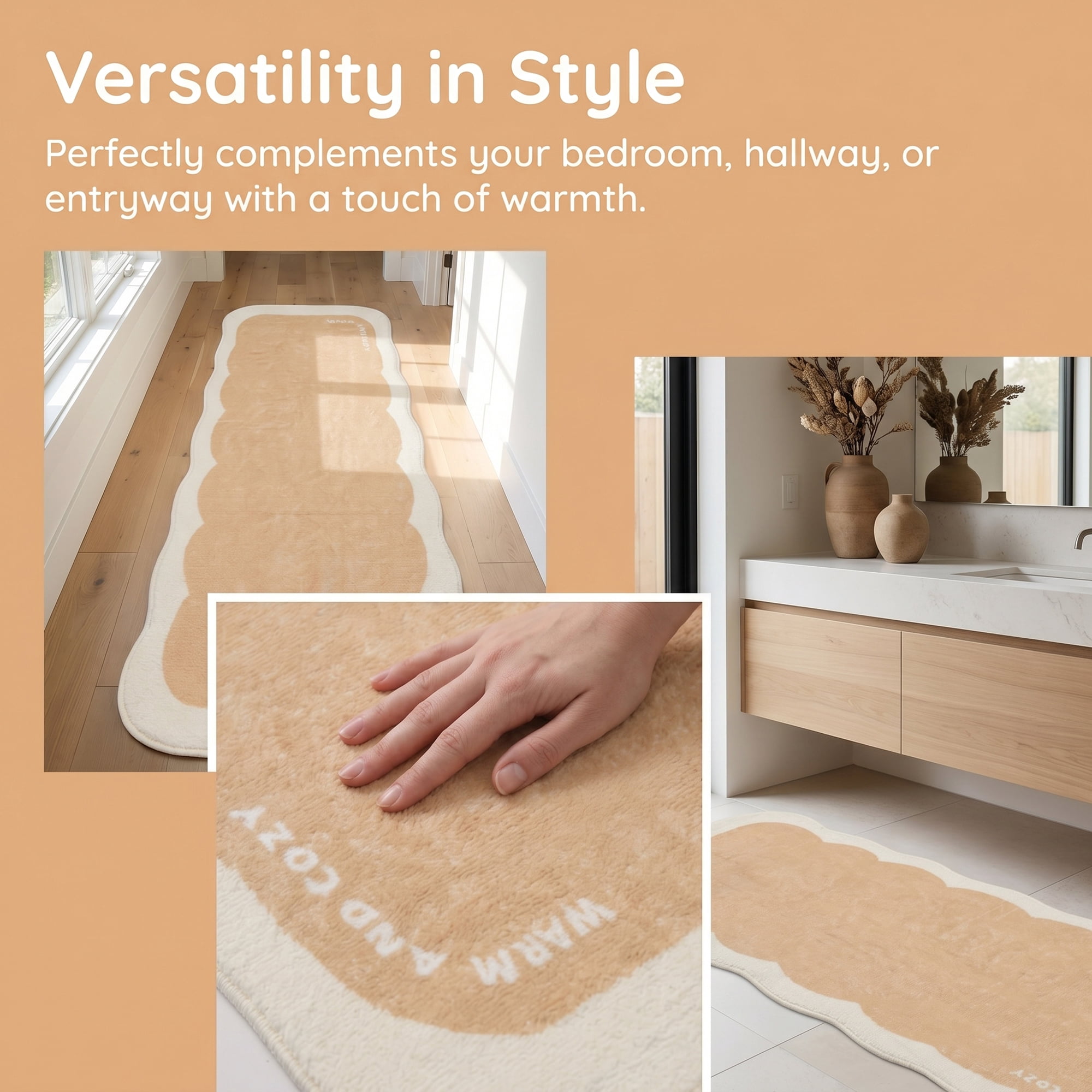 Unique Bargains Boho Kitchen Runner Rug Non Slip Machine Washable Khaki 47" x 16"