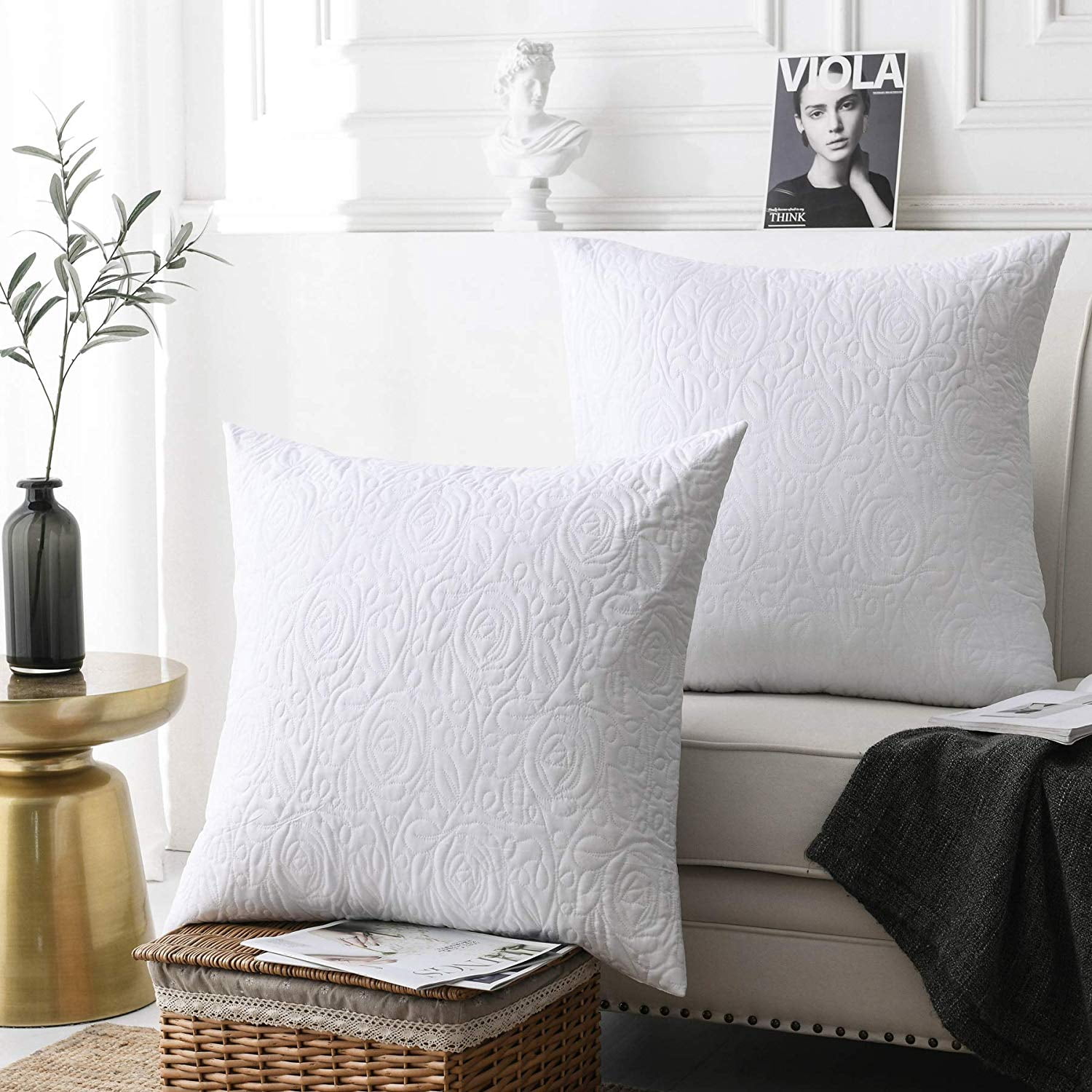 Bedsure Euro Pillow Sham Covers 26x26 Set of 2 Super Soft and Cozy White European Pillow Shams Brushed Microfiber Euro Sham Pillow Covers 