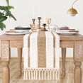 thumbnail image 2 of Table for Home Decor with Tassels 72 Inches Long Farmhouse Rustic Table Runner Cream & Brown Macrame Burlap Fall Table Decoration for Living Room Bridal Shower (12x72 Inches), 2 of 5
