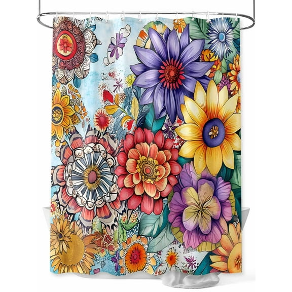 Shower Curtain Boho Floral Bathroom Curtains with Hooks, Waterproof Fabric Colorful Bohemia Flowers Bath Shower Curtains Set for Bathroom Bathtubs Decor 36x72 Inch