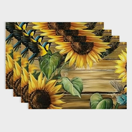 

Pratyus Sunflowers Birds Party Table Placemat Linen Western Meal Pad Set of 4 Ideal for Birthday Parties Christmas Restaurants Buffets Home Decor 18x12in