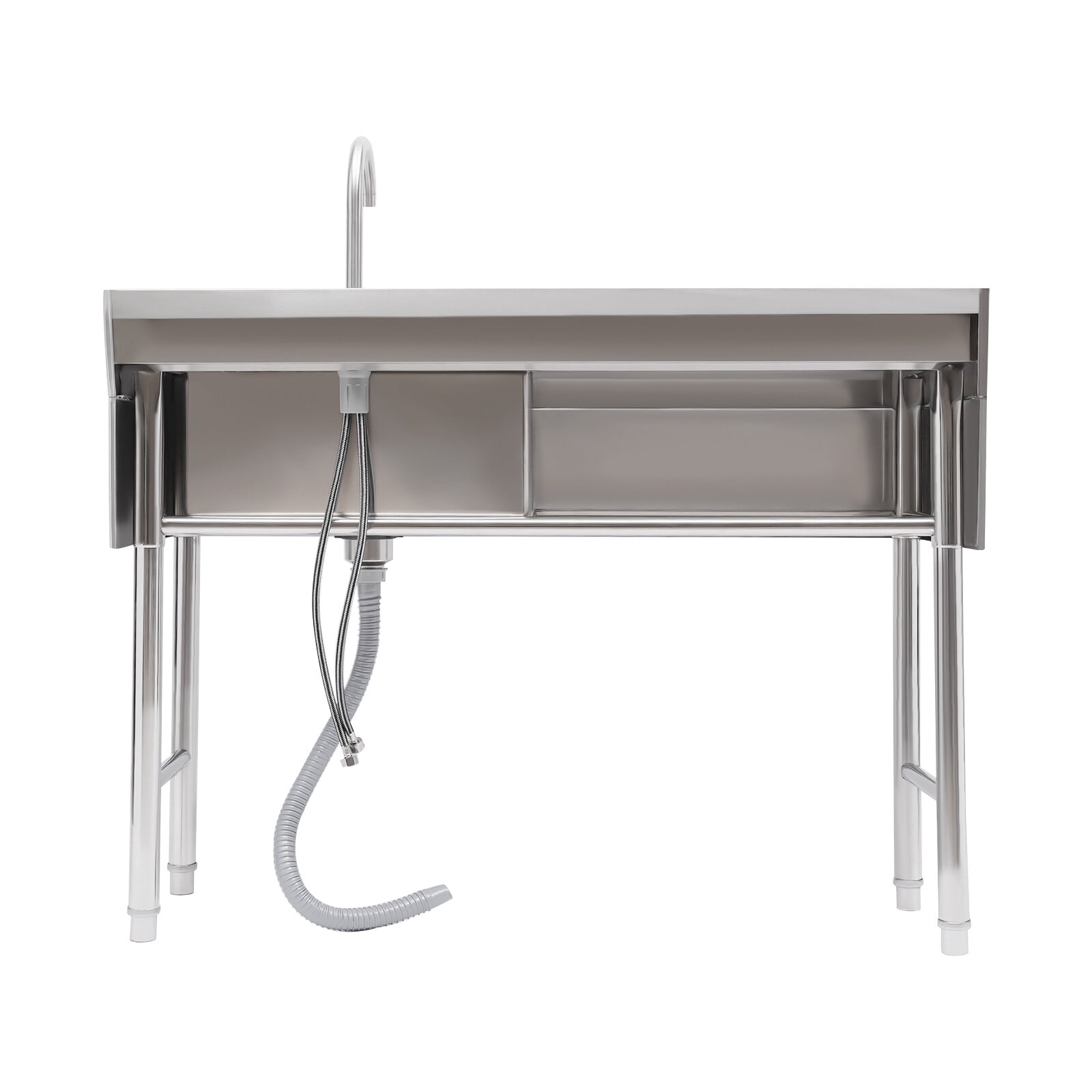 Freestanding Commercial Sink with Faucet, Single Bowl Stainless Steel Utility Sink for Kitchen, Laundry & Garage, Includes Faucet, Pipes & Adjustable Feet (47.2" X 19.6" X 31.5")