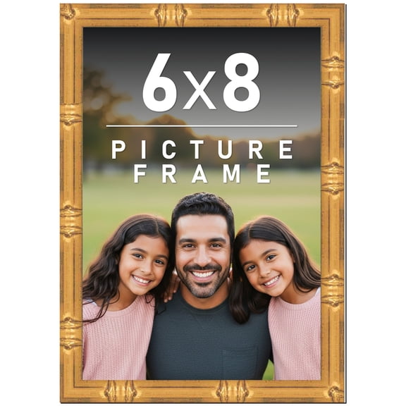 6x8 Frame Gold Bamboo Picture Frame - Complete Modern Photo Frame Includes UV Acrylic Shatter Guard